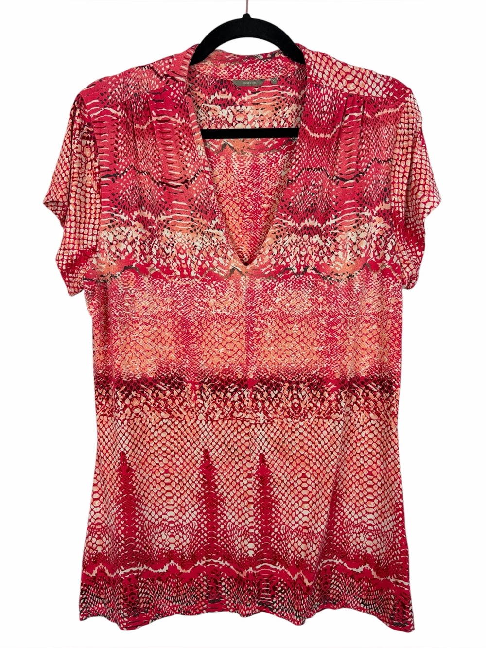 Sandwich Snake Print V-Neck Tunic Top XL Pink Coral Stretch Short Sleeve